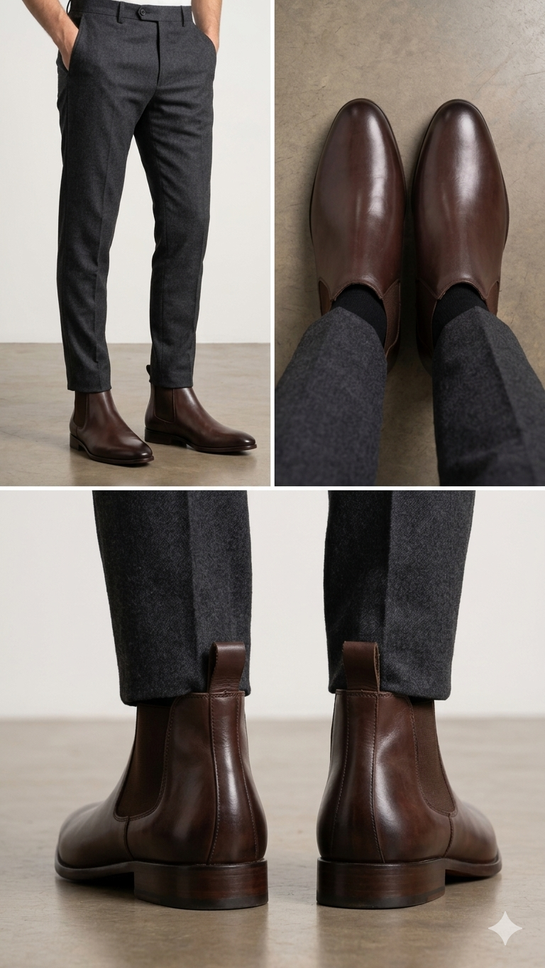 Premium Leather Men's Chelsea. Brown Boots