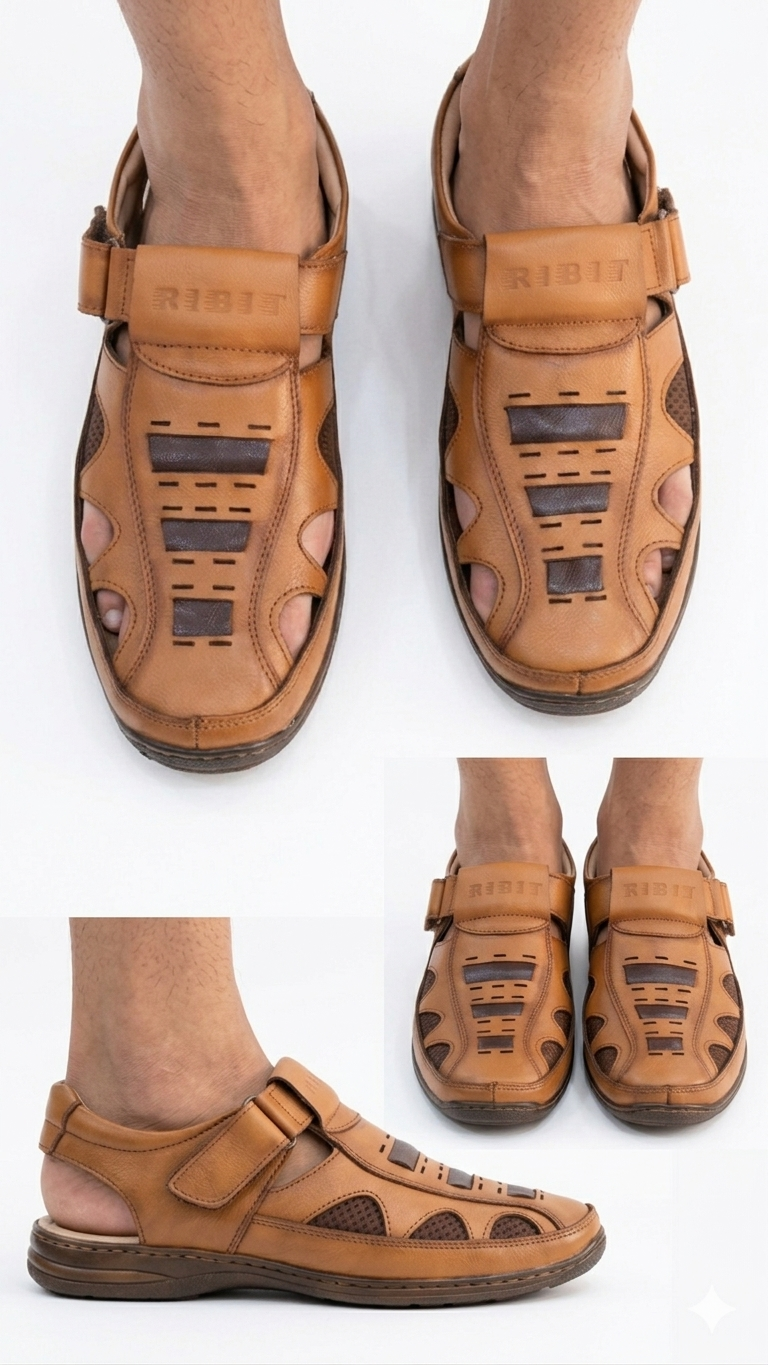 Men's Leather Sandals with Orthopedic Support