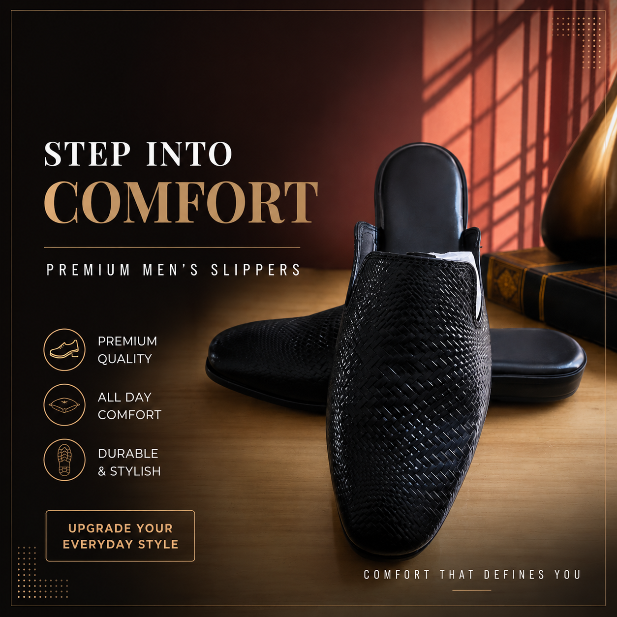 Men’s Stylish Woven Mule Slippers – Comfortable Everyday Wear - Genuine Leather