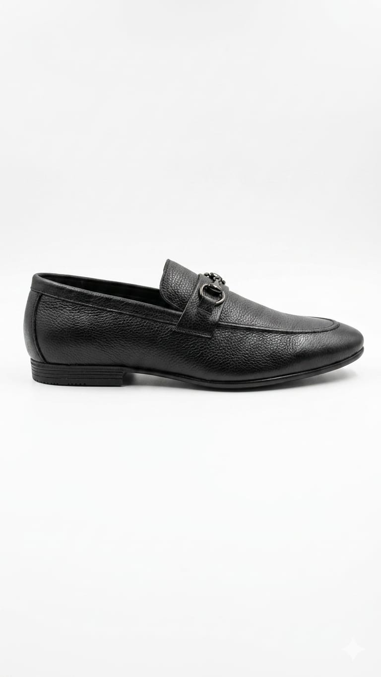 Cordane Black Genuine Leather Horsebit Loafers
