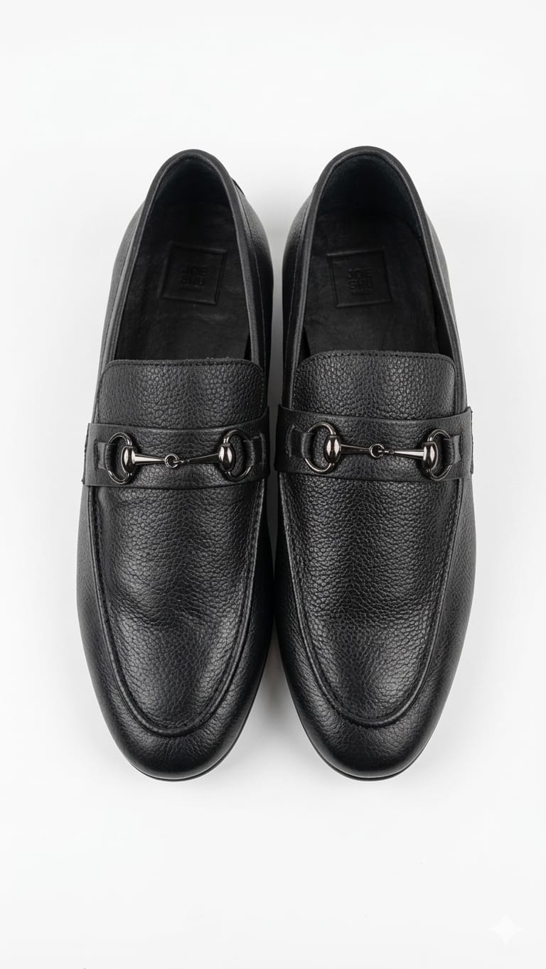 Cordane Black Genuine Leather Horsebit Loafers
