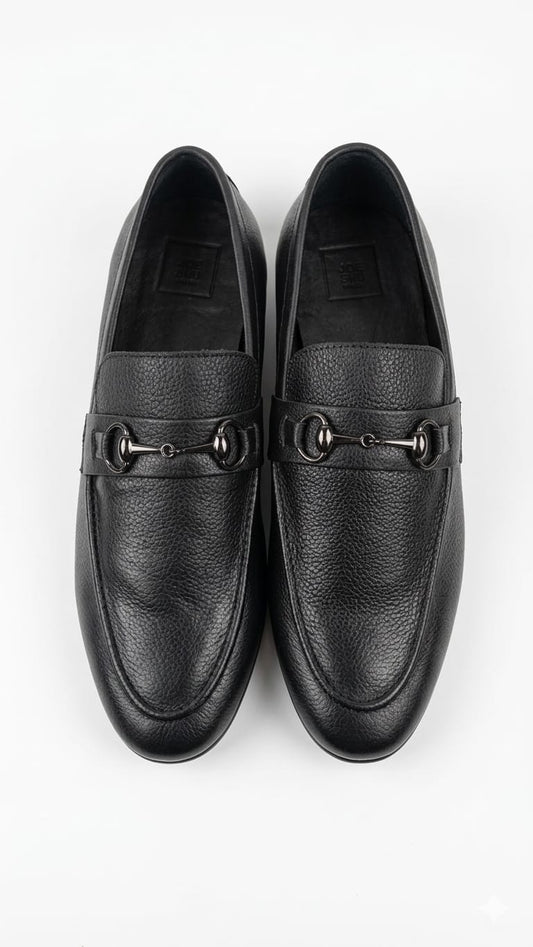 Cordane Black Genuine Leather Horsebit Loafers