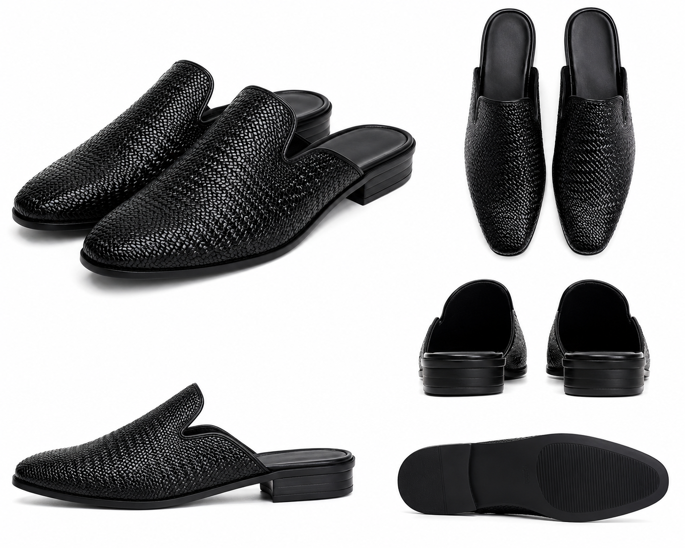 Men’s Stylish Woven Mule Slippers – Comfortable Everyday Wear - Genuine Leather