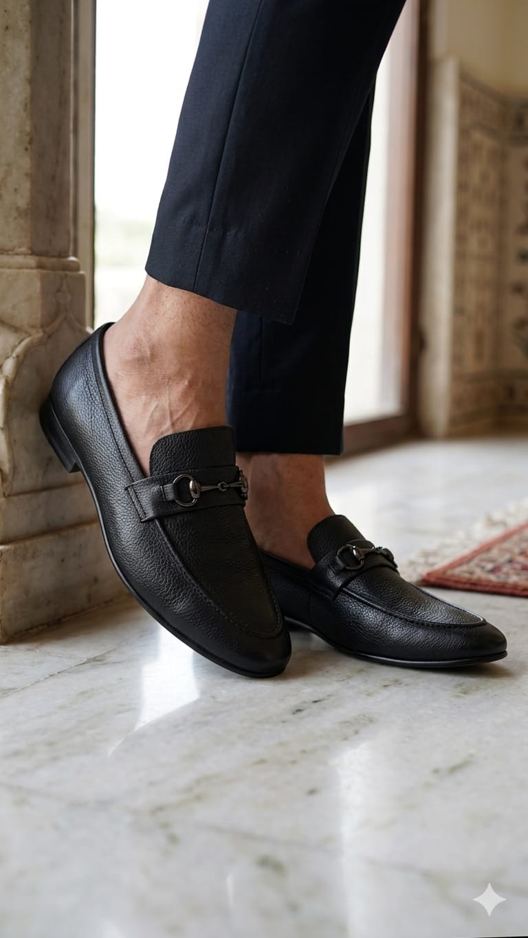 Cordane Black Genuine Leather Horsebit Loafers