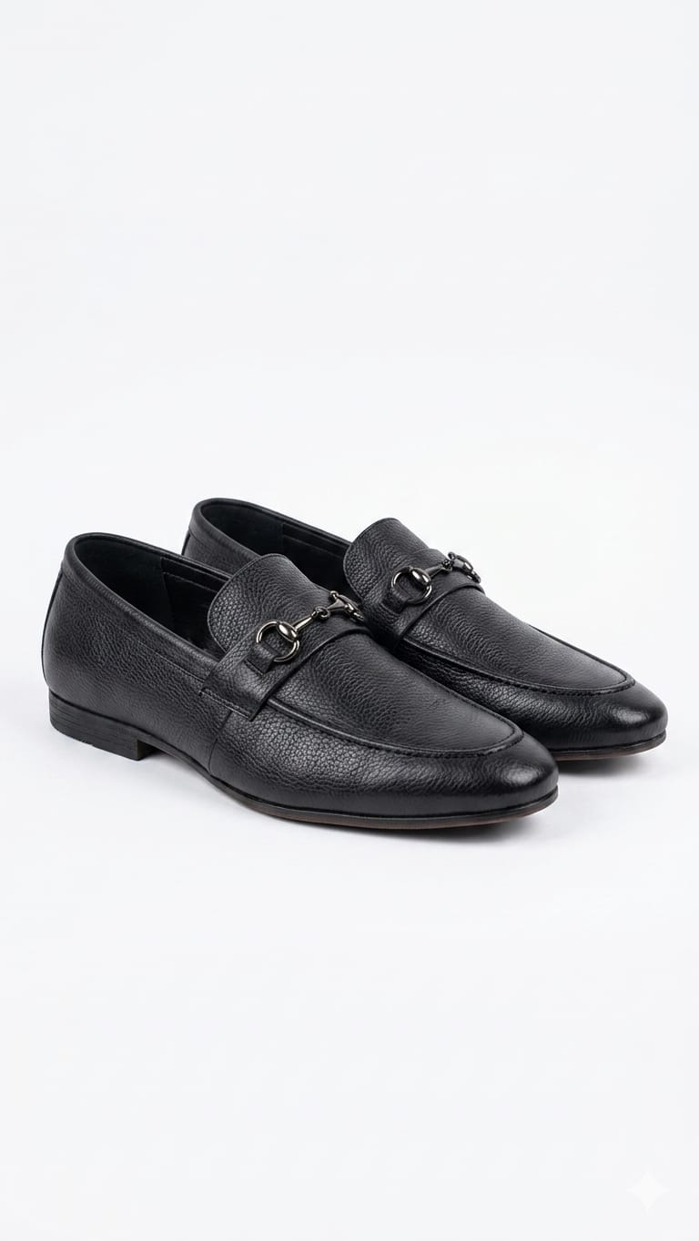 Cordane Black Genuine Leather Horsebit Loafers