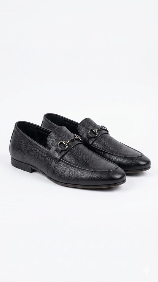 Cordane Black Genuine Leather Horsebit Loafers